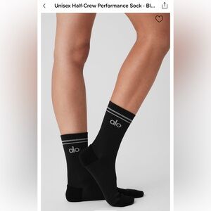 Brand New/Unopened-ALO Unisex Half-Crew Performance Socks-Black Sz Large